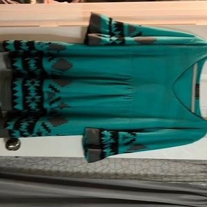 Teal and black 3/4 sleeve dress 3x